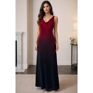 Jeffrey & Dara | Vintage 90s Velvet Ombre Cowl Neck Maxi Dress Dark Femme Size 6